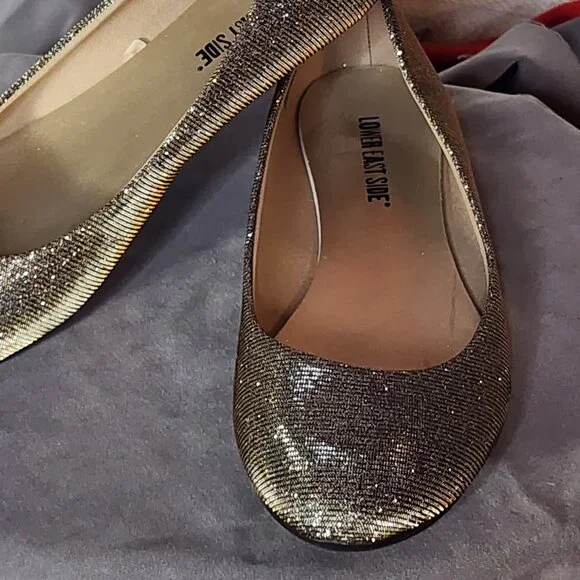 Lower East Side Gold Glitter Chelsea Dorado Fabric Upper Ballet Flat Size 7W - Picture 3 of 16
